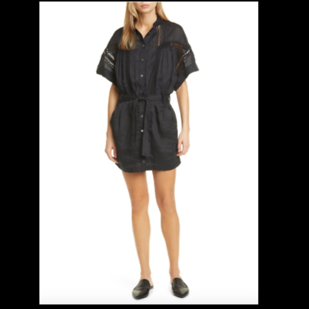 $395 FRAME SHORT SLEEVE PEASANT BOHEMIAN STYLE SHIRT SHORT DRESS BLACK XS